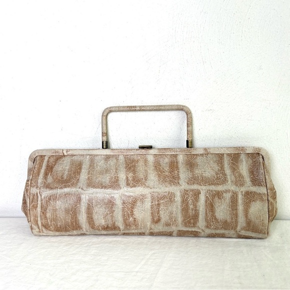 HOBO International Genuine Leather Neutral Animal Print Satchel Clutch Bag - Picture 1 of 17